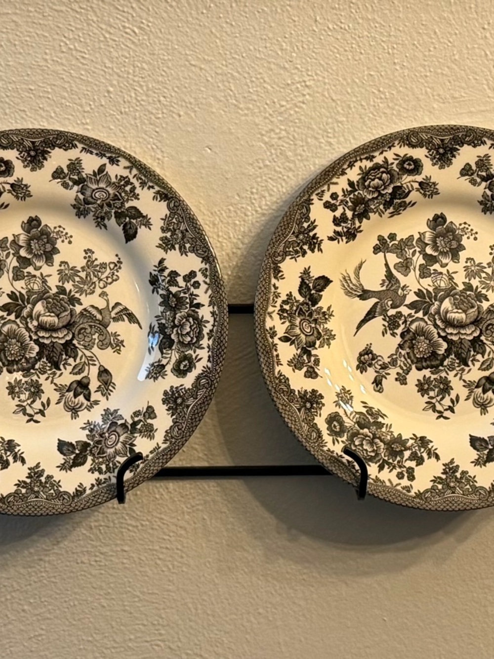 Black and White Asiatic Pheasant salad plates by Royal Stafford set of 7 - Picture 2 of 7